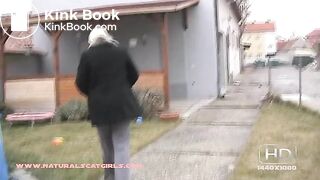 Sexy blonde poops on trampoline