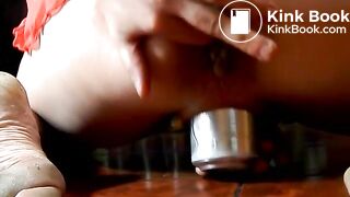 Pooping while masturbating with a beer can