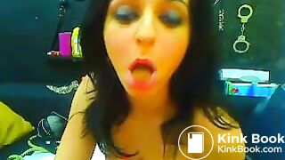 Spanish brunette teen eating her own poop
