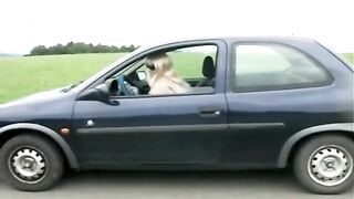 Girl shitting standing near the black car - Pooping and piss
