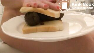 Thick poop on white bread for a sandwich