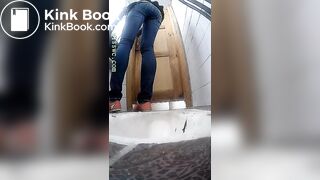 Brunette teen shitting in public bathroom On shittytube