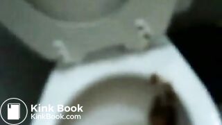 Girl shits over the bowl