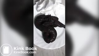 Very hot girl shits on a plate