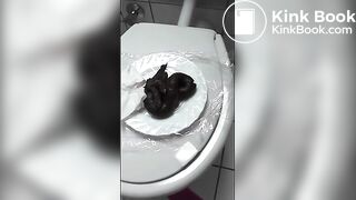 Very hot girl shits on a plate