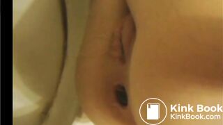 Constipated petite babe shits in bathroom