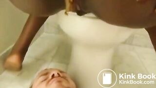 Bubble butt ebony girl pooping on her boyfriend On shittytub