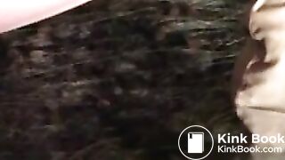 Black babe shitting in a bag outdoor