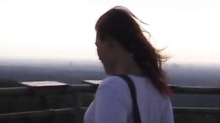 Piroska pooping on a watchtower