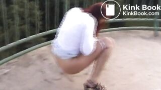 Piroska pooping on a watchtower