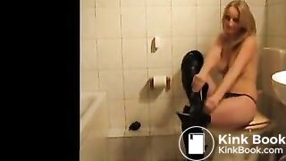 Blonde teen pooping