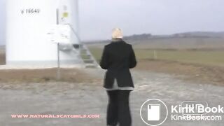 Pooping by a wind turbine