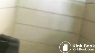 chasity public toilet shits