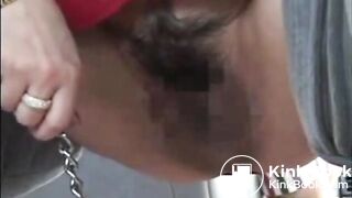 Taking her toilet slave for a Ride