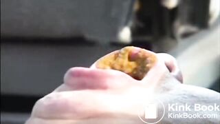 Taking her toilet slave for a Ride