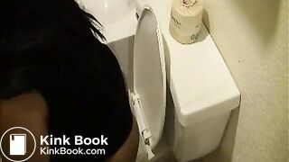 woman poops in toilet