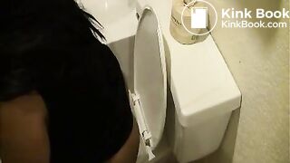 woman poops in toilet