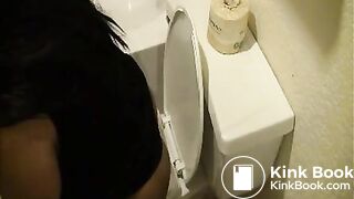 woman poops in toilet