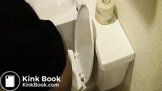 woman poops in toilet