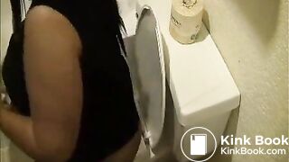 woman poops in toilet