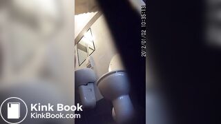 woman has diarrhea in a public toilet