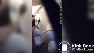 woman has diarrhea in a public toilet