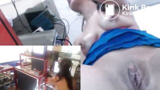 Toying her shitty ass at work