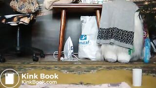 Slim brunette poops on floor