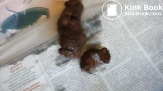 Slim brunette poops on floor