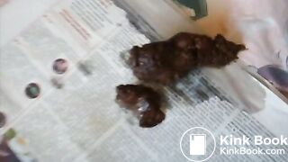 Slim brunette poops on floor