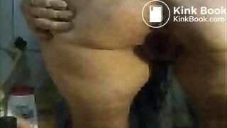 BBW Shits standing up, then smears on her bum