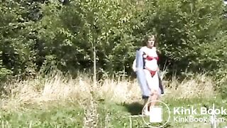 GRANDMOM SHITTING OUTDOORS