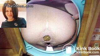 Alina in stockings pooping in mouth toilet slave