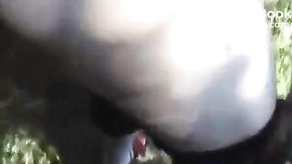 Chubby girl pooping in nature