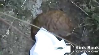 Chubby girl pooping in nature