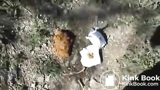 Chubby girl pooping in nature