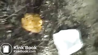 Chubby girl pooping in nature