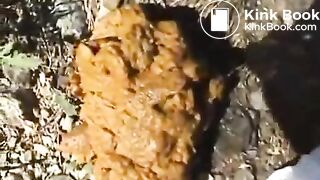 Chubby girl pooping in nature