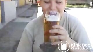 Chubby girl pooping in nature