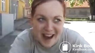 Chubby girl pooping in nature