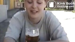 Chubby girl pooping in nature