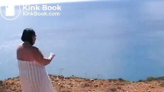 Fat granny shits outdoors