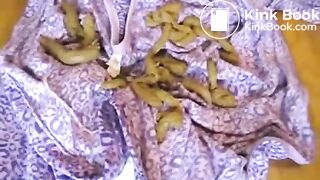 Pervy girl shits on some clothes