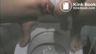 Pretty blonde girl poops