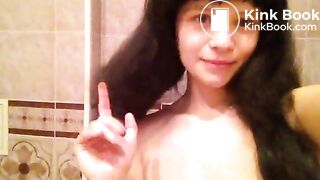 Crayzy Haired Girl Shitting in Plastic Bag and Sniff her Dirty Finger