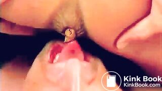 Girl defecating in hungry man mouth