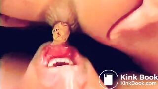 Girl defecating in hungry man mouth