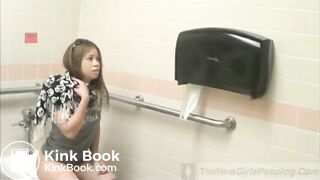Asian girl pooping on the toilet