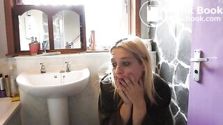 British lady talks and poops on toilet
