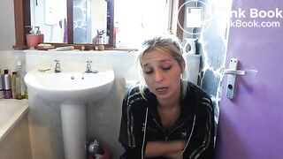 British lady talks and poops on toilet